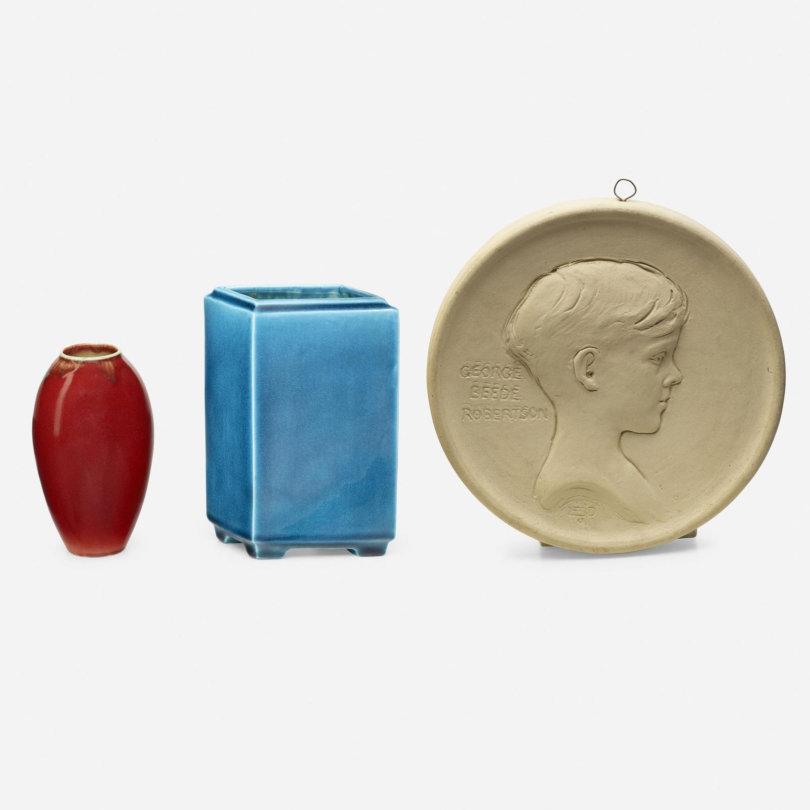 Fred H. Robertson, Portrait plaque and two vases (1 of 5)