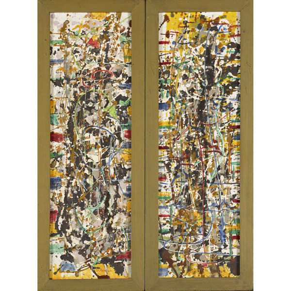 Joseph Meierhans (American, 1890-1980) Two works o: Joseph Meierhans (American, 1890-1980) Two works of art: Untitled; Mixed media on Masonite (in artist's frames); 24'' x 7 3/4'' each ; Provenance: Private Collection, Georgia