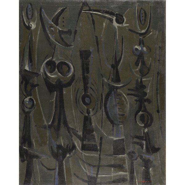 Emerson S. Woelffer (American, 1914-2003) Untitled: Emerson S. Woelffer (American, 1914-2003) Untitled, 1949; Oil on canvas; Signed and dated; 45 7/8'' x 36 1/4''; Provenance: Private Collection, Pennsylvania