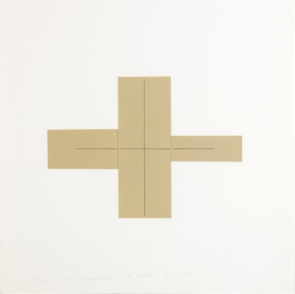 Robert Mangold (American, b. 1937) Two works of ar: Robert Mangold (American, b. 1937) Two works of art: + Within + 1981; Screenprint on paper; Signed, dated, titled and numbered 44/50; 16 1/2'' x 16 1/2'' (sheet); X Within X 1981; Screenprint on paper
