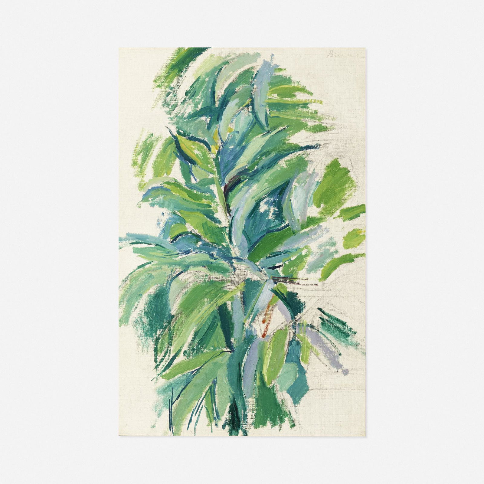 Patrick Henry Bruce, Leaves: Patrick Henry Bruce Leaves 1912oil on canvas20 h × 13 w in (51 × 33 cm) Signed to upper right 'Bruce'. Provenance: The Artist | Mrs. Helen Kibbey Bruce | Colle