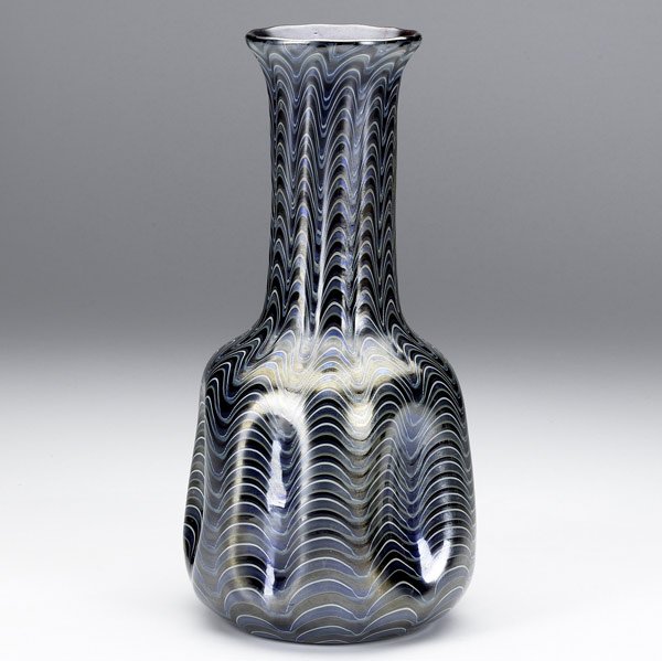 Loetz vase: Loetz vase, 20th C. Phanomen 6893 decor on a ruby ground. 9 3/4''