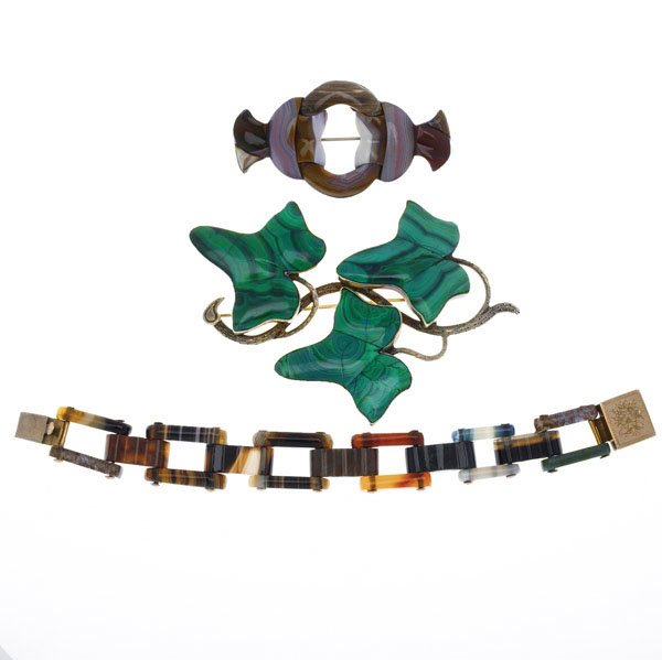 10K & STERLING VICTORIAN HARDSTONE JEWELRY