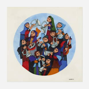 Joseph Trippetti, Music-Go-Round: Joseph Trippetti Music-Go-Round cloisonne enamel, silver wires, steel16 h × 16 w in (41 × 41 cm) Signed to lower right 'Trippetti'. Signed and titled to verso 'Music Go Round Silver Cloisonne Enamel