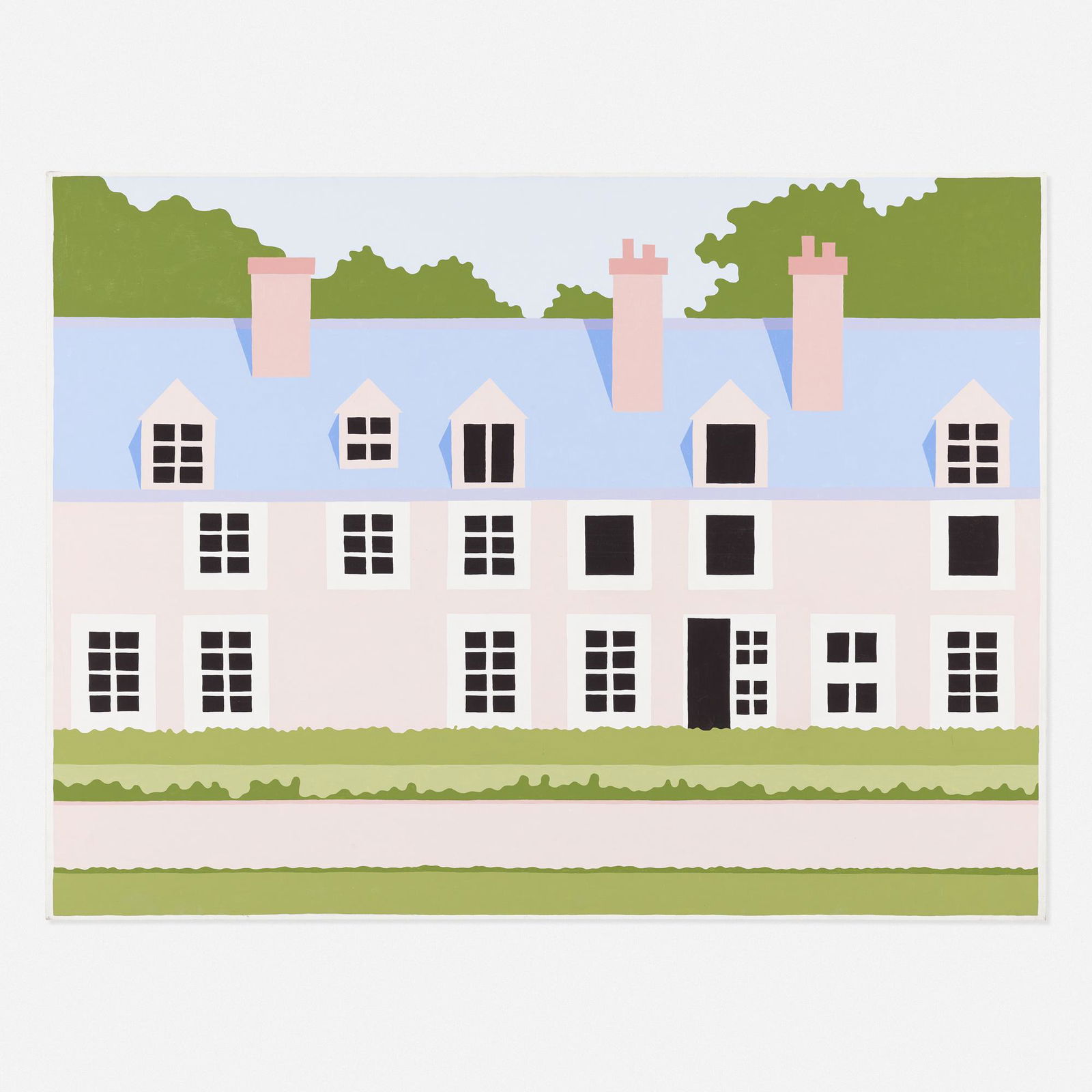 John Wesley, Chateau: John Wesley Chateau 1977acrylic on canvas35.125 h × 47 w in (89 × 119 cm) Signed, titled and dated to verso 'Chateau John Wesley 1977'. Provenance: Robert Elko