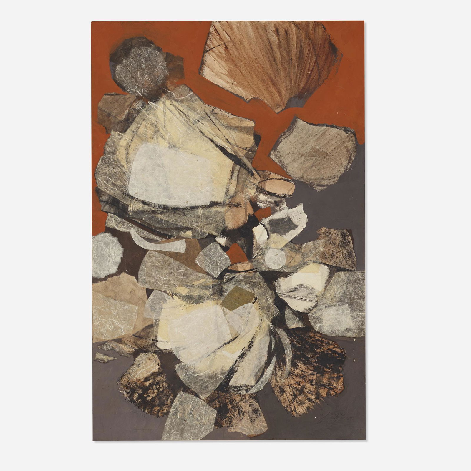 José Joya, Vigan: José Joya Vigan 1977acrylic and collage on paper mounted to wood panel52 h × 38 w in (132 × 97 cm) Image measures: 40 h x 26.5 w inches Signed and dated to lower right 'Joya Jul