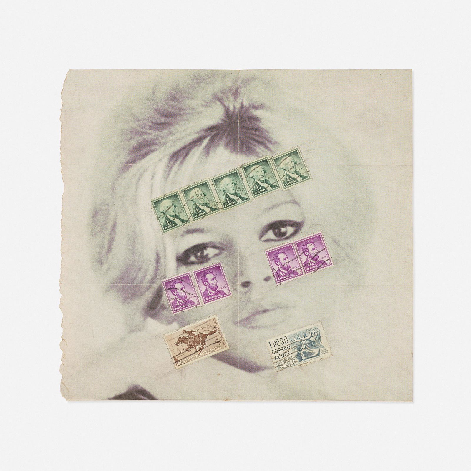 Ray Johnson, Untitled: Ray Johnson Untitled c. 1965offset lithograph, stamps8.5 h × 9 w in (22 × 23 cm) Provenance: Collection of Rolf Nelson | Private Collection This w