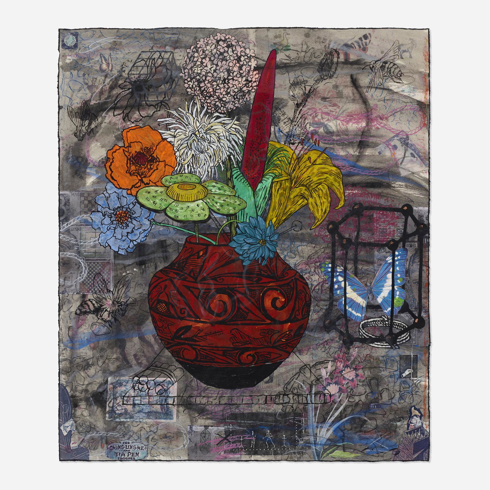 Jane Hammond, Arrangement: Jane Hammond Arrangement 1997acrylic, ink and collage on Japanese paper34.5 h × 28.75 w in (88 × 73 cm) Provenance: Greg Kucera Gallery, Seattle | Acquired from the p