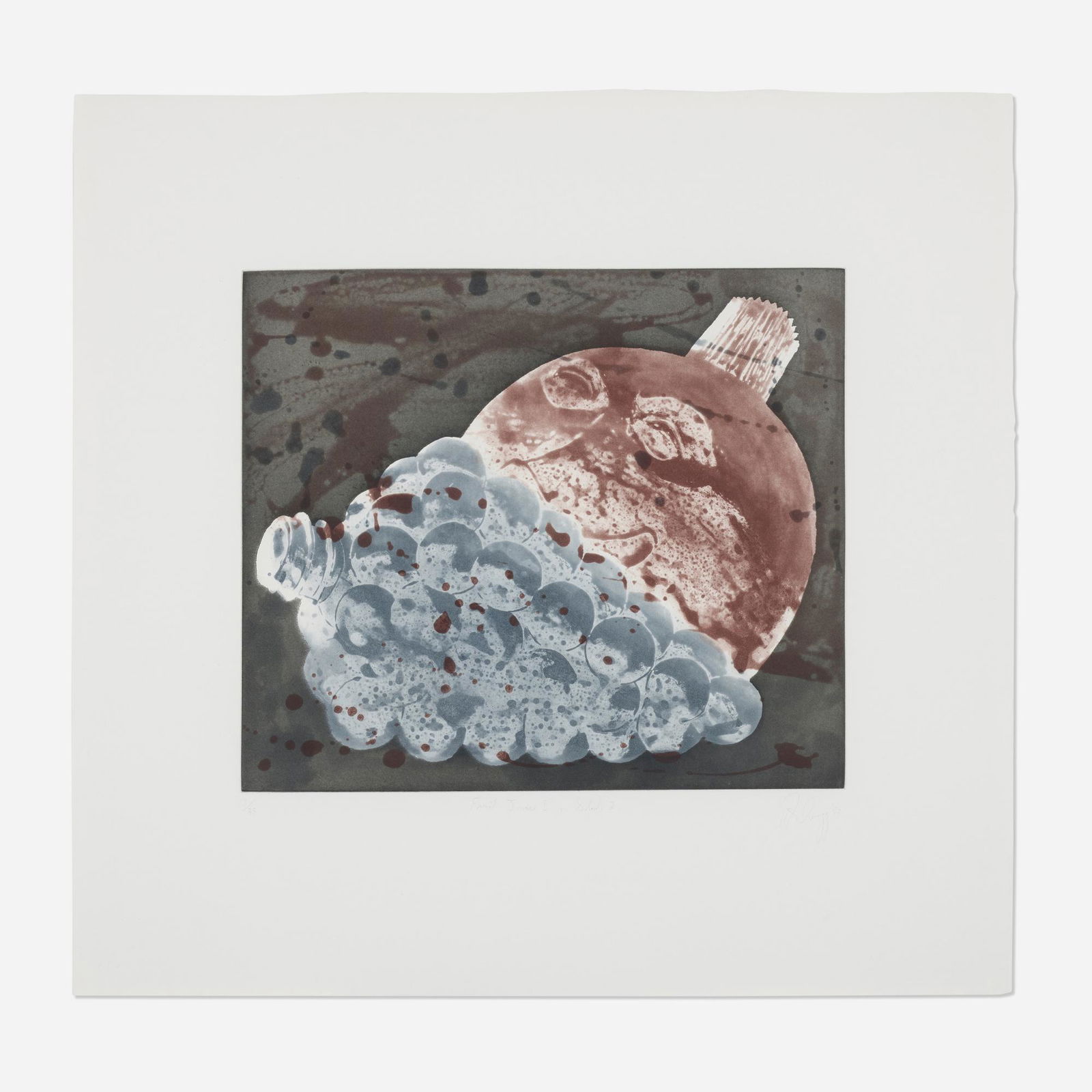 Tony Cragg, Fruit Juice Bottles II, State 2: Tony Cragg Fruit Juice Bottles II, State 2 1990etching with spit-bite and aquatint in colors21 h × 22 w in (53 × 56 cm) Image measures: 12.75 h x 15 w inches Signed, titled, dat