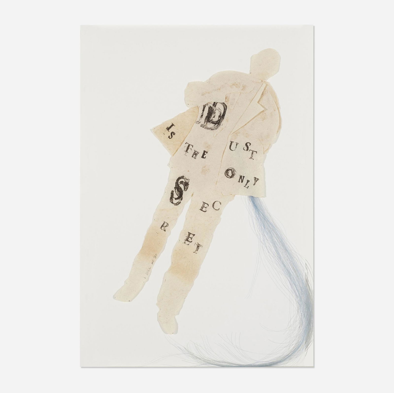 Lesley Dill, Listen: Lesley Dill Listen 2004lithograph on tea-stained cut paper with horse hair15.5 h × 10.5 w in (39 × 27 cm) Signed and numbered to leg of figure 'L Dill HC 1/15'. This work is hors comm