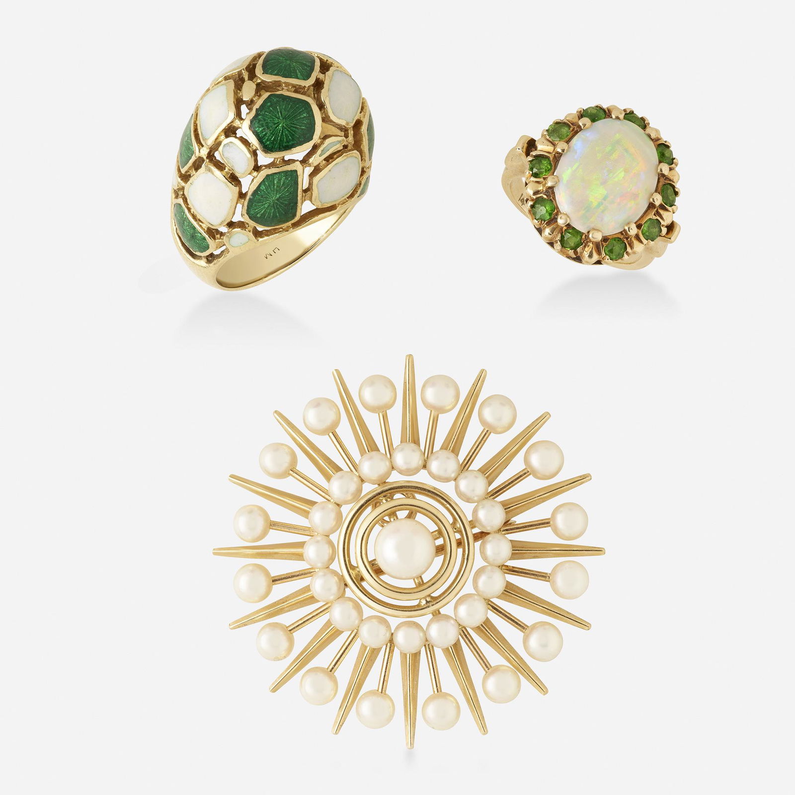 Group of cultured pearl, enamel, and gem-set jewelry (1 of 2)