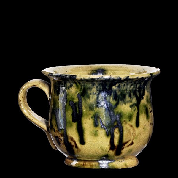 GEORGE OHR Chamber pot novelty ware: GEORGE OHR Chamber pot novelty ware, green and brown sponged glaze G.E. OHR BILOXI, MISS. 2 1/2'' x 4''