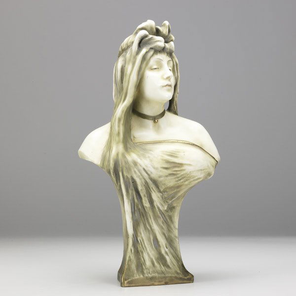 RIESSNER, STELLMACHER & KESSEL Amphora bust: RIESSNER, STELLMACHER & KESSEL Amphora porcelain bust Restoration to hair Red R St. K, AMPHORA 26 1308 15'' x 8''
