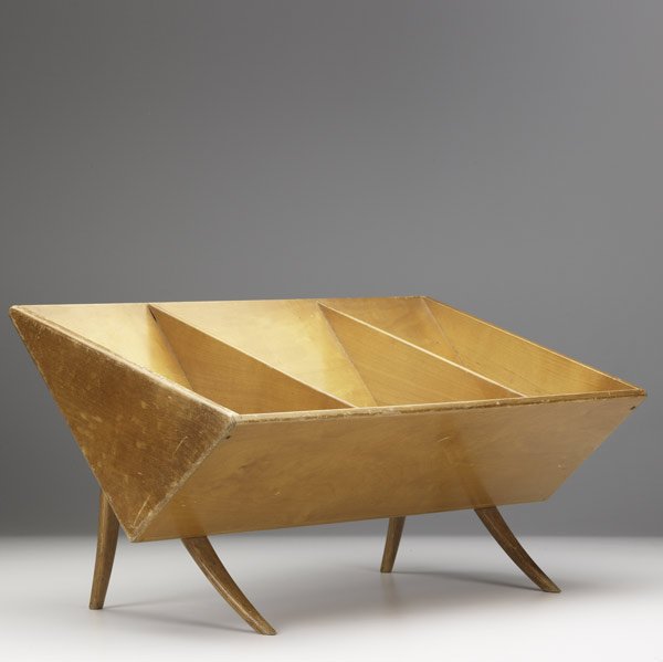 BRUNO AND KARL MATHSSON Book trough: BRUNO MATHSSON KARL MATHSSON Birch and beech book trough Label: Bruno MATHSSON FIRMA KARL MATHSSON MADE IN VARNAMO - SWEDEN 10'' x 19 3/4'' x 11''