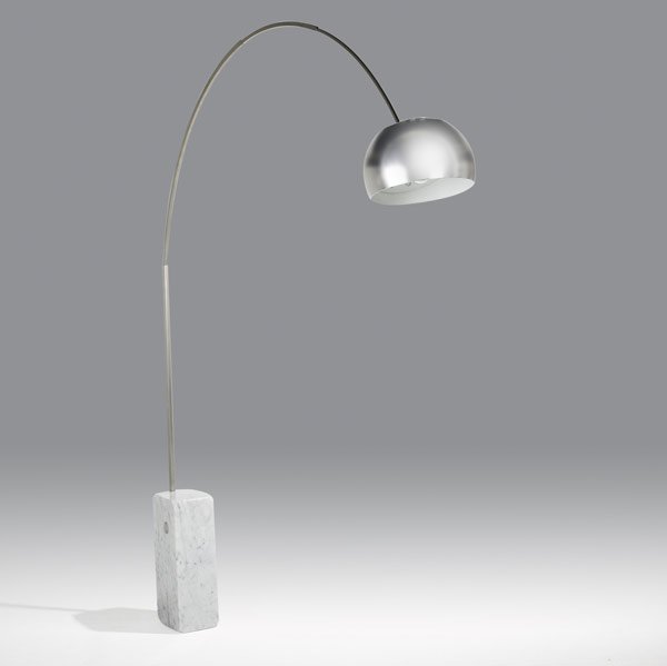 ACHILLE AND PIER GIACOMO CASTIGLIONI Lamp: ACHILLE AND PIER GIACOMO CASTIGLIONI FLOS Arco floor lamp Signed FLOS MADE IN ITALY 98 1/2'' x 13'' x 78 1/2''