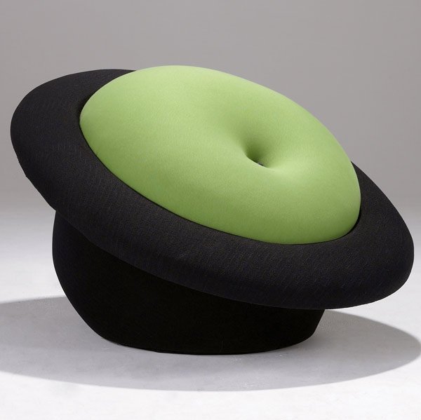ROBERTO SEBASTIAN MATTA Magritta foam chair: ROBERTO SEBASTIAN MATTA Magritta polyurethane foam chair covered in acrylic fabric with leather stem Literature: Charlotte & Peter Fiell, ''1000 Chairs,'' p. 480 23'' x 32'' x 36''