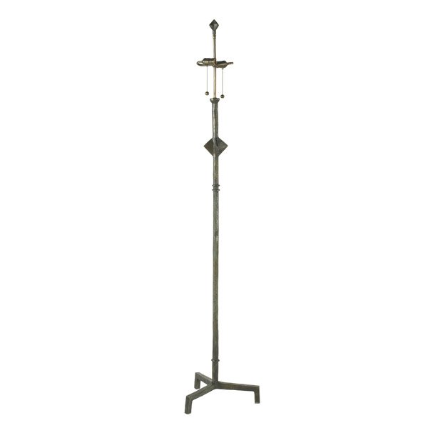 AFTER ALBERTO GIACOMETTI Floor lamp: AFTER ALBERTO GIACOMETTI Patinated bronze floor lamp with tripod base A l'Etoile, 1970s 72 1/4'' x 15''