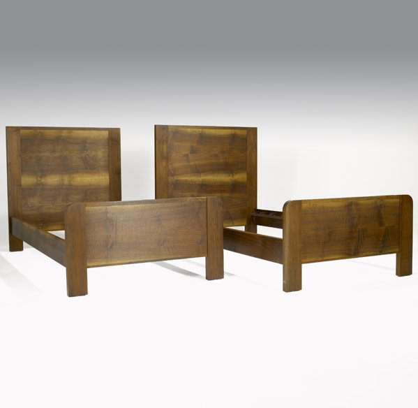 ROY McMAKIN Pair of solid walnut twin beds: ROY McMAKIN Pair of solid walnut twin beds Each branded Roy McMakin Big Leaf MFG Co. Seattle WA Total: 42'' x 40'' x 80'', interior: 76 1/2'' x 37''