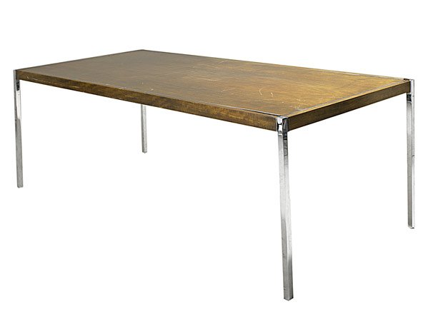 RICHARD SCHULTZ FOR KNOLL CONFERENCE TABLE: RICHARD SCHULTZ FOR KNOLL Walnut conference table with chrome trim and legs. 29'' x 76'' x 36''