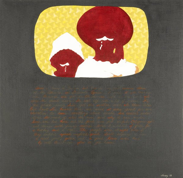 ROBERT HARVEY (American, 20th C.): ROBERT HARVEY (American, 20th C.) "Barbara and Virginia - Page IV", oil on canvas (framed), 1968. (Provenance: Private Collection, New York.) Signed and dated. Gump's Gallery, San Francisco label and