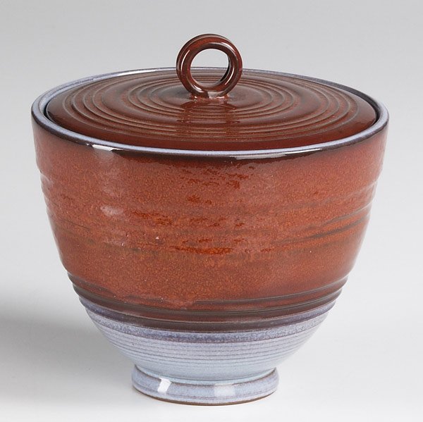 EDGAR LITTLEFIELD COVERED BOWL: EDGAR LITTLEFIELD Covered bowl marked Littlefield Kilns. 6'' x 6'' dia.
