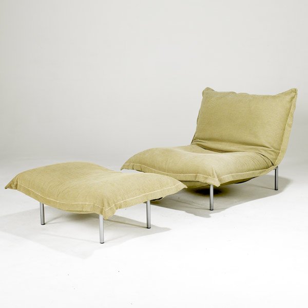 PASCAL MOURGUE FOR LIGNE ROSET 'CALIN' CHAIR: PASCAL MOURGUE FOR LIGNE ROSET 'Calin' lounge chair and ottoman. Chair: 30'' x 40'' x 42''