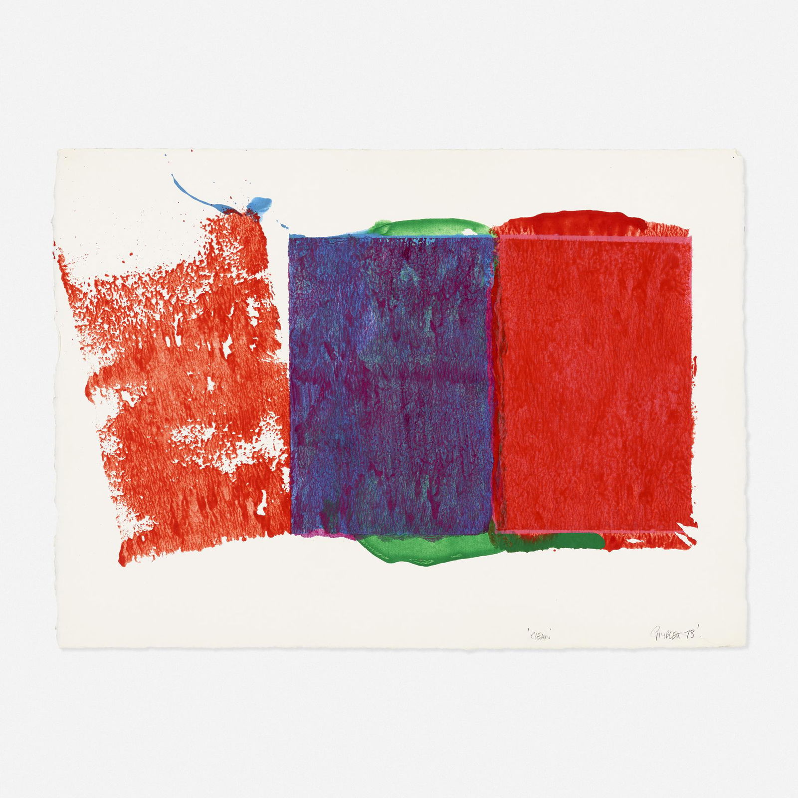 Max Gimblett, Clean: Max Gimblett Clean 1973acrylic on paper22 h × 30¼ w in (56 × 77 cm) Signed, titled and dated to lower edge 'Clean Gimblett 73'. Signed and inscribed to verso 'To Florence and Iggy wit