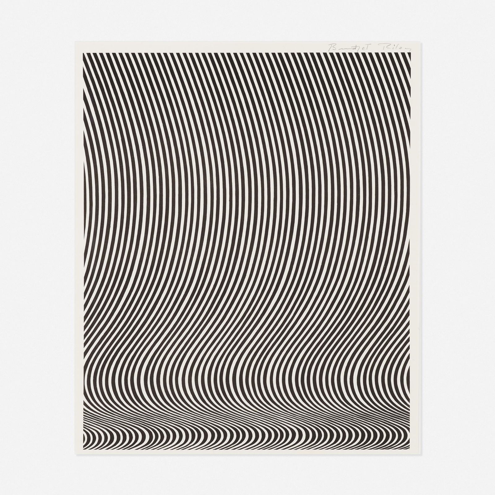 Bridget Riley, Untitled (Richard Feigen Gallery): Bridget Riley Untitled (Richard Feigen Gallery) c. 1960offset lithograph18 h × 15 w in (46 × 38 cm) This was the note we included on a similar previously sold example: Note: Originall