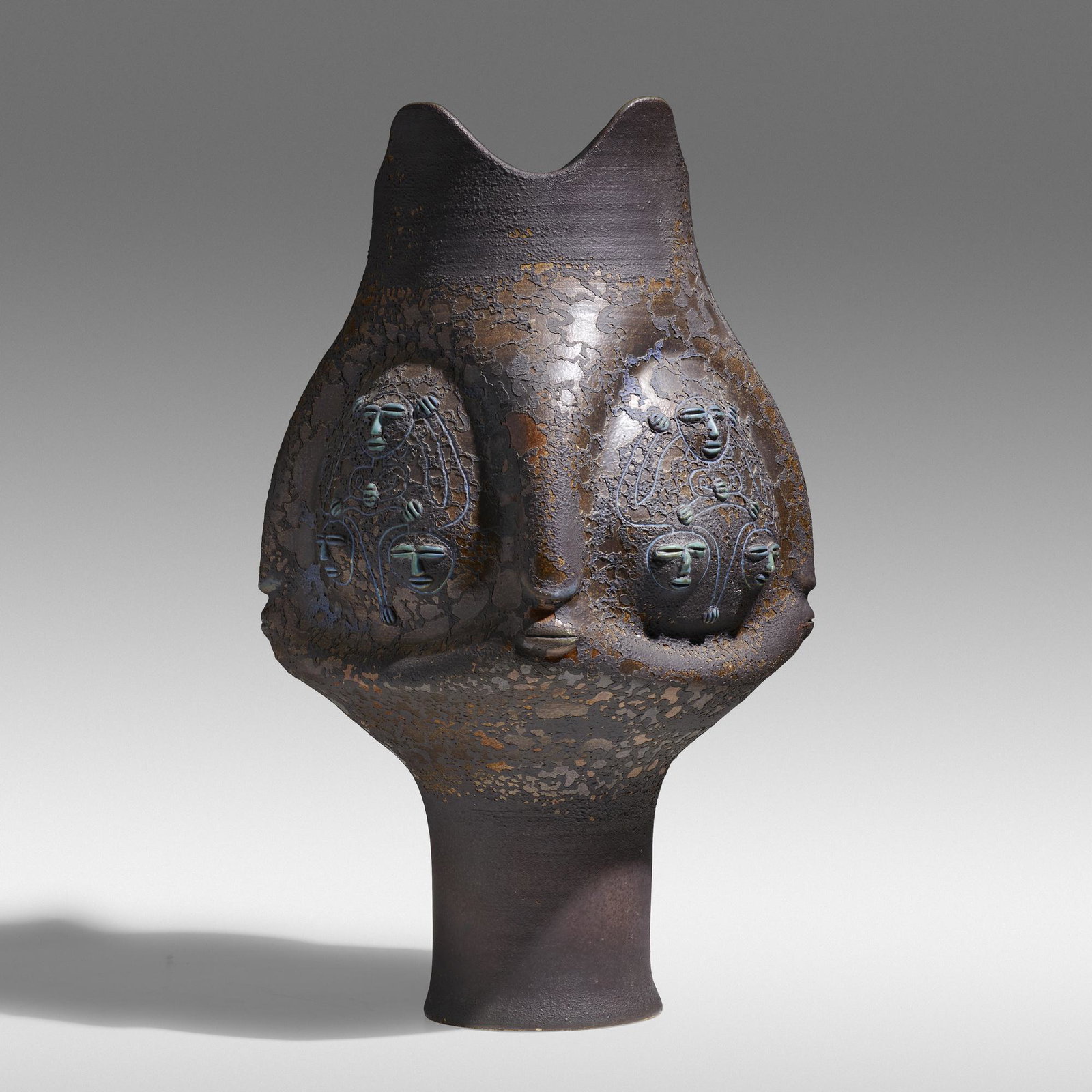 Edwin and Mary Scheier, Monumental chalice form: Edwin and Mary Scheier Monumental chalice form USA, 1966glazed stoneware 22.25 h × 13 dia in (57 × 33 cm) Incised signature and date to underside 'Scheier 66'. Prove