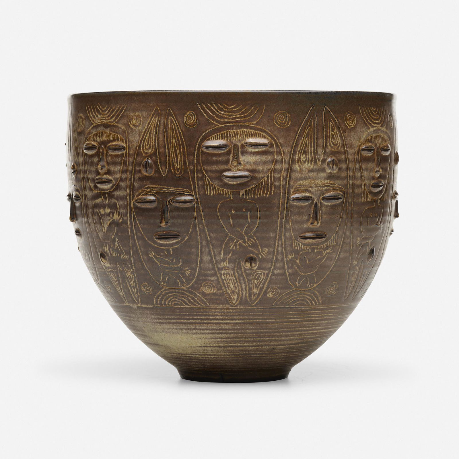 Edwin and Mary Scheier, Early vessel: Edwin and Mary Scheier Early vessel USA, c. 1955glazed stoneware 9.375 h × 10.75 dia in (24 × 27 cm) Incised signature to underside 'Scheier'.