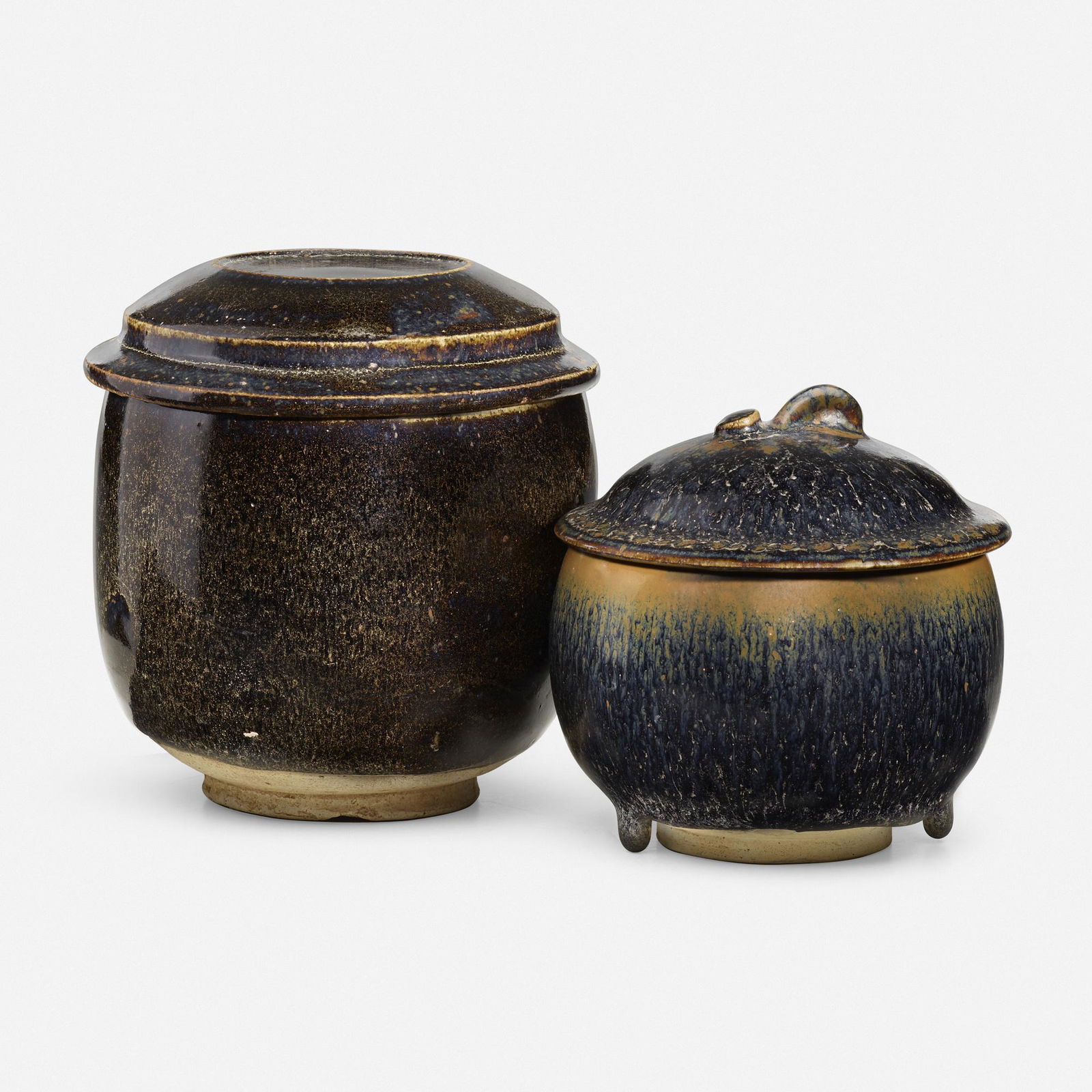 Chinese, Black-glazed covered jars, set of two (1 of 5)