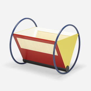 Peter Keler, Cradle: Peter Keler Cradle TectaGermany, 1922 / c. 2000enameled wood, caning, vinyl, enameled steel 36 h × 38.5 w × 35.5 d in (91 × 98 × 90 cm) Decal manufacturer's label