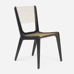 Jacques Guillon, Cord chair: Jacques Guillon Cord chair Canada, c. 1953lacquered wood, nylon cord 33 h × 18.25 w × 22.5 d in (84 × 46 × 57 cm) Provenance: Collection of Robert Wils