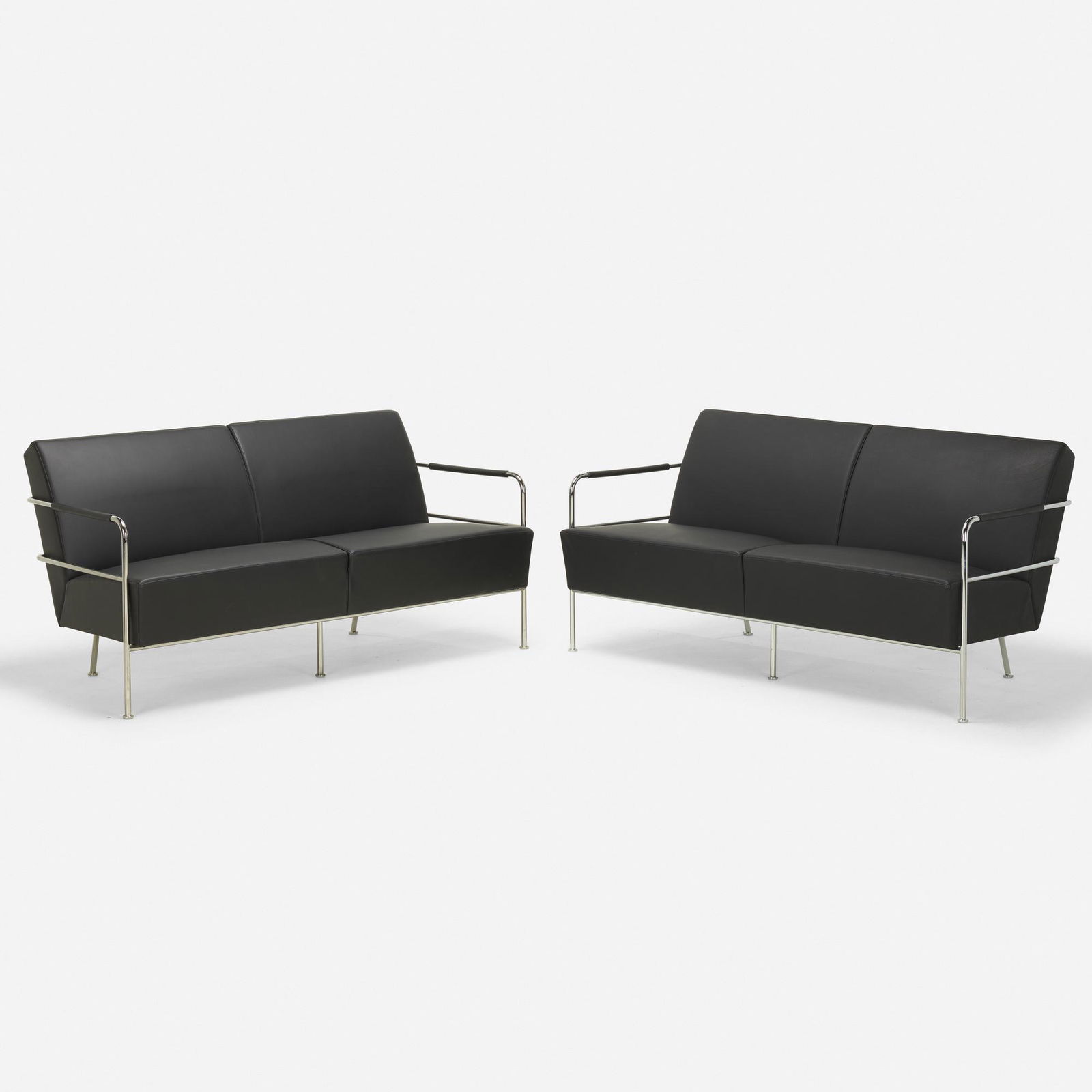 Gunilla Allard, Cinema sofas, pair: Gunilla Allard Cinema sofas, pair LammhultsSweden, 1994leather, chrome-plated steel 31 h × 62 w × 27.5 d in (79 × 157 × 70 cm) This work is located a