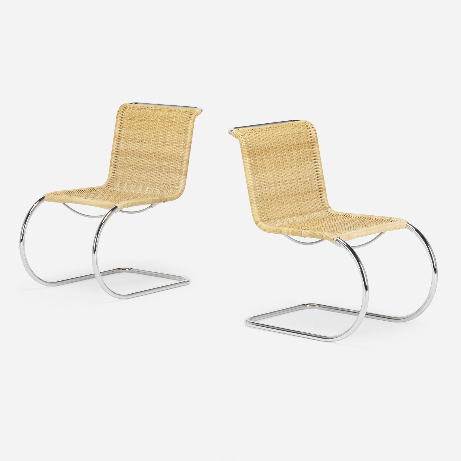 Ludwig Mies van der Rohe and Lilly Reich, Chairs: Ludwig Mies van der Rohe and Lilly Reich MR10 chairs, pair Thonet Germany / Austria, 1927 / c. 1990 chrome-plated steel, cane 32.5 h × 20 w × 29 d in (83 × 51 × 74 cm)