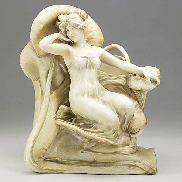 RIESSNER, STELLMACHER & KESSEL AMPHORA VASE: RIESSNER, STELLMACHER & KESSEL; Porcelain Amphora 'Water Lily' vase, early 20th c.; Red R St. K, AMPHORA, 765 9; 13 1/4''