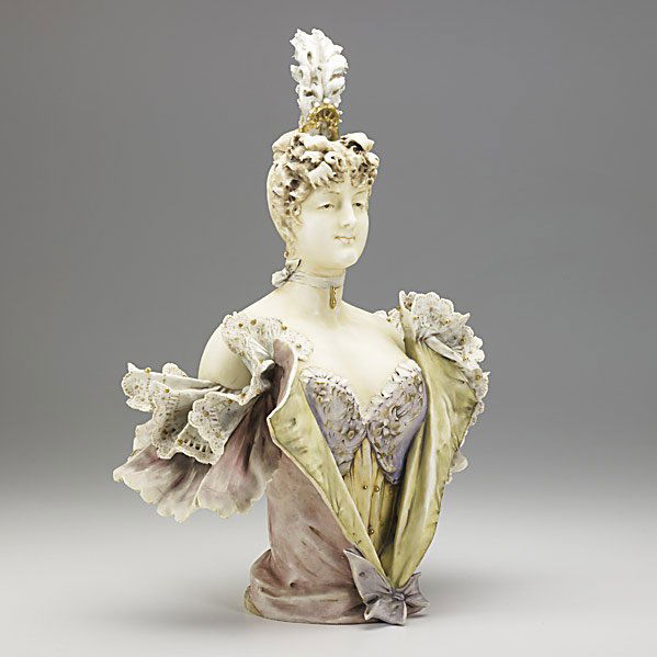 RIESSNER, STELLMACHER & KESSEL AMPHORA BUST: RIESSNER, STELLMACHER & KESSEL; Porcelain Amphora bust of a lady, early 20th c.; Red R St. K, 766 ; 15 1/2''