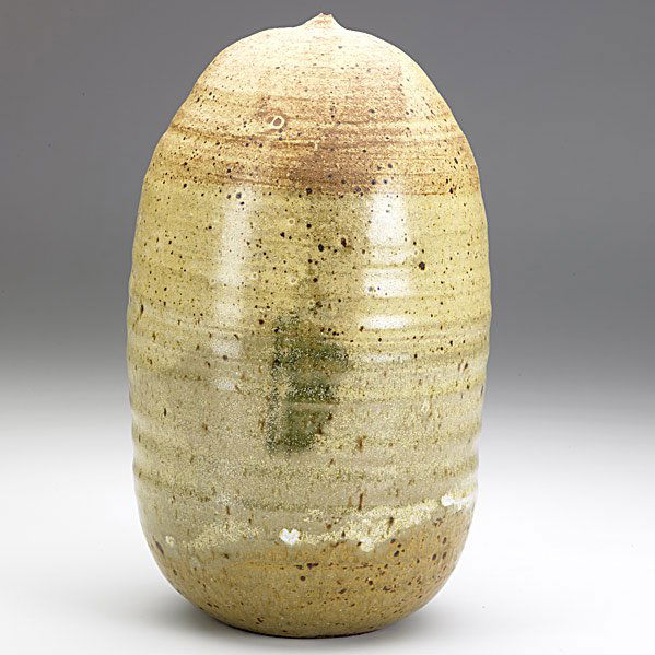 TOSHIKO TAKAEZU Glazed stoneware Moonpot: TOSHIKO TAKAEZU; Glazed stoneware Moonpot; Signed TT; 9 3/4'' x 5 1/2'' Class: CR Manufacturer: Artist:Takaezu, Toshiko