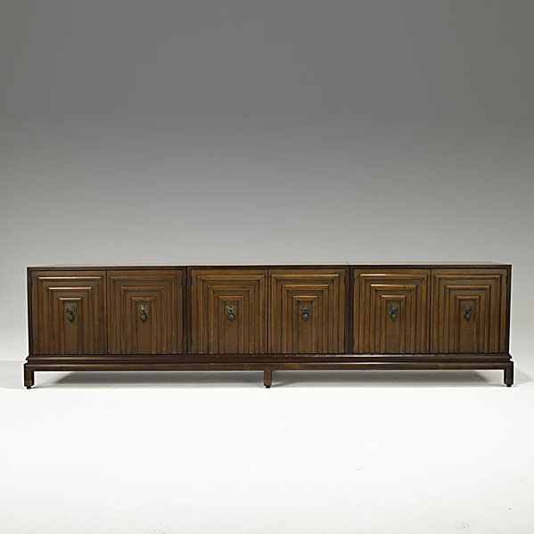 RENZO RUTILI; JOHNSON FURNITURE Mahogany credenza: RENZO RUTILI; JOHNSON FURNITURE; Mahogany credenza with bronze hardware; Unmarked; 25 1/2'' x 100 3/4'' x 20 1/2'' Class: FR ST Manufacturer: JOHNSON FURNITURE Artist:Rutili, Renzo