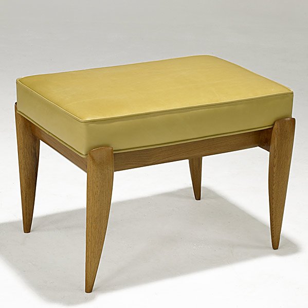 GIO PONTI; SINGER & SONS Oak and leather bench: GIO PONTI; SINGER & SONS; Oak and leather bench; Unmarked; 18'' x 24 1/2'' x 16'' Class: FR SE Manufacturer: SINGER & SONS Artist:Ponti, Gio