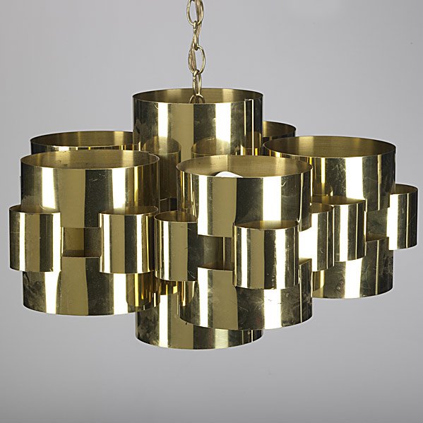 CURTIS JERE Brass ceiling fixture: CURTIS JERE; Brass ceiling fixture, 1975; Signed and dated; 13'' x 22 1/2'' Class: CH LP Manufacturer: Artist:Jere, Curtis