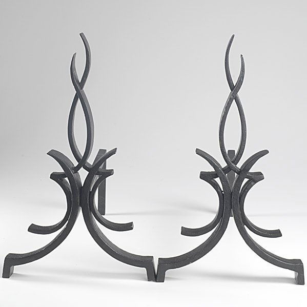 RAYMOND SUBES Pair of cast-iron andirons: RAYMOND SUBES; Pair of cast-iron andirons; Unmarked; 15 3/4'' x 9'' x 20 Class: MT Manufacturer: Artist:Subes, Raymond