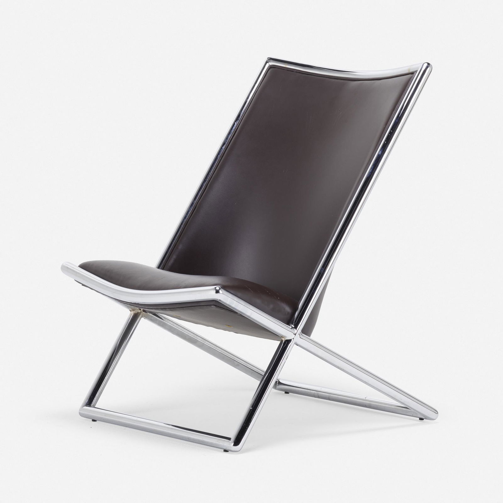 Ward Bennett, Scissor chair: Ward Bennett Scissor chair USA, 1968leather, chrome-plated tubular steel 34 h × 23.75 w × 31 d in (86 × 60 × 79 cm) This work will ship from Rago in Lamber