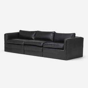 Joseph D'Urso, Custom sofa: Joseph D'Urso Custom sofa for the Locker Residence USA, 1973leather 26 h × 106 w × 35 d in (66 × 269 × 89 cm) Sofa is comprised of three sections. Proven