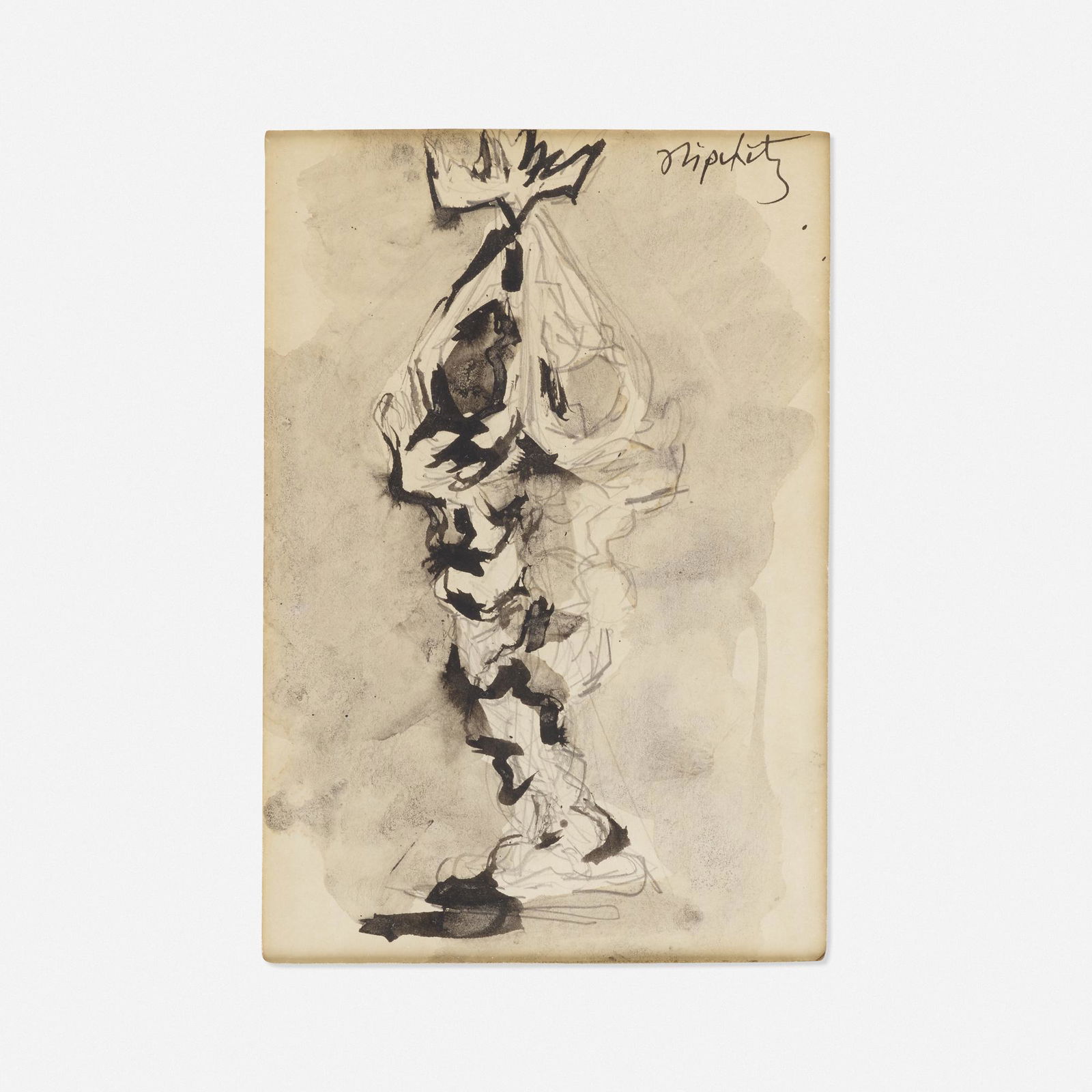 Jacques Lipchitz, Untitled: Jacques Lipchitz Untitled ink and pencil on paper sheet: 9 h × 6 w in (23 × 15 cm) Signed to upper right 'Lipchitz'. Provenance: Private Collection, New Jersey