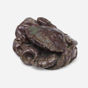 Andre Metthey, Crab inkwell: Andre Metthey Crab inkwell France, c. 1900glazed earthenware 2.25 h &times; 7 w &times; 6 d in (6 &times; 18 &times; 15 cm) Incised signature and number to underside 'A Metthey 2929'.