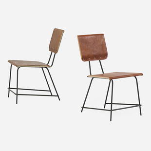 Jordan Mozer, Prototype dining chairs: Jordan Mozer Prototype dining chairs for Stacked Restaurant in Los Angeles, pair Jordan Mozer StudiosUSA, 2011enameled steel, wool, saddle leather 31.5 h &times; 18 w &times; 24 d in (80 &times