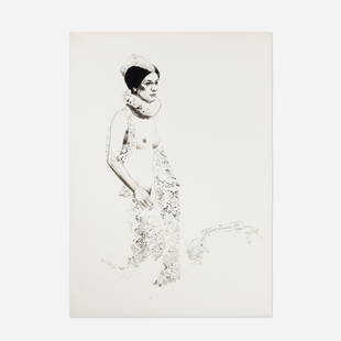 Matt Saunders, Paloma Picasso, 1974: Matt Saunders Paloma Picasso, 1974 2001ink on synthetic polymer sheet 42 h × 30 w in (107 × 76 cm) Signed, titled and dated to lower right 'Paloma Picasso, 1974 Matt Saunders 2001'