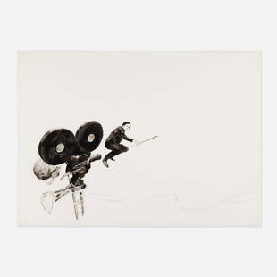 Matt Saunders, Untitled (Filming): Matt Saunders Untitled (Filming) 2001ink on synthetic polymer sheet 30 h × 42 w in (76 × 107 cm) Signed and numbered to lower right 'Matt Saunders 2001'. This w