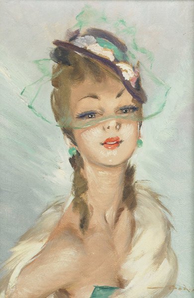 Jean Gabriel Domergue (French, 1889-1962) Untitled: Jean Gabriel Domergue (French, 1889-1962) Untitled; Oil on canvas (framed); Signed; 8 3/4'' x 6 3/8''; Provenance: Newman Galleries, Philadelphia (label on verso); Private Collection, Baltimore